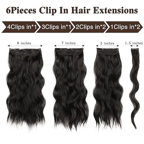 Miniatura 2 de Extensiones de cabello negro natural con clip, de 20 pulgadas, 6 unidades, gruesas, rizadas, extensiones de cabello sintético de doble trama,