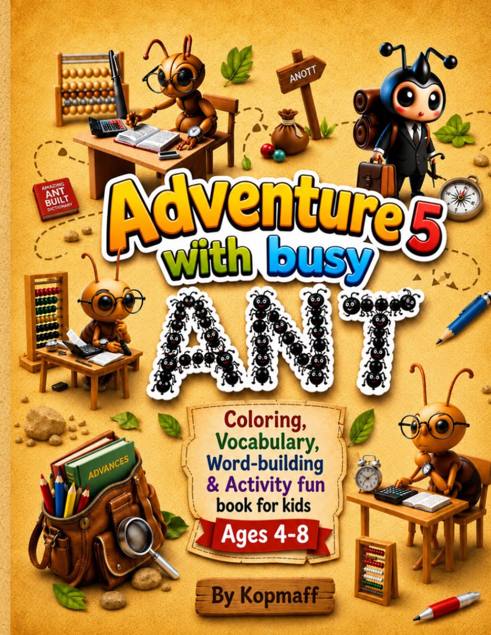 Adventure with busy ANT: Coloring, Vocabulary, Word-building, & Activity Fun Book For Kids Ages 4-8