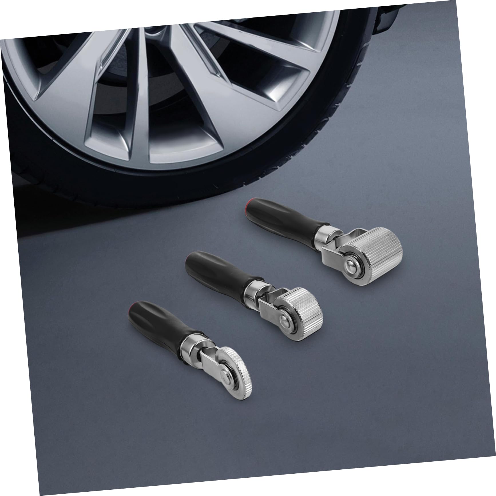 PRETYZOOM Strumento la Riparazione Pneumatici Auto con 3 Rulli in Metallo (6mm, 20mm, 40mm) Kit Portatile per Bici, Camion e Quad con Manico Plastica Fonoassorbente per Riduzione Rumore