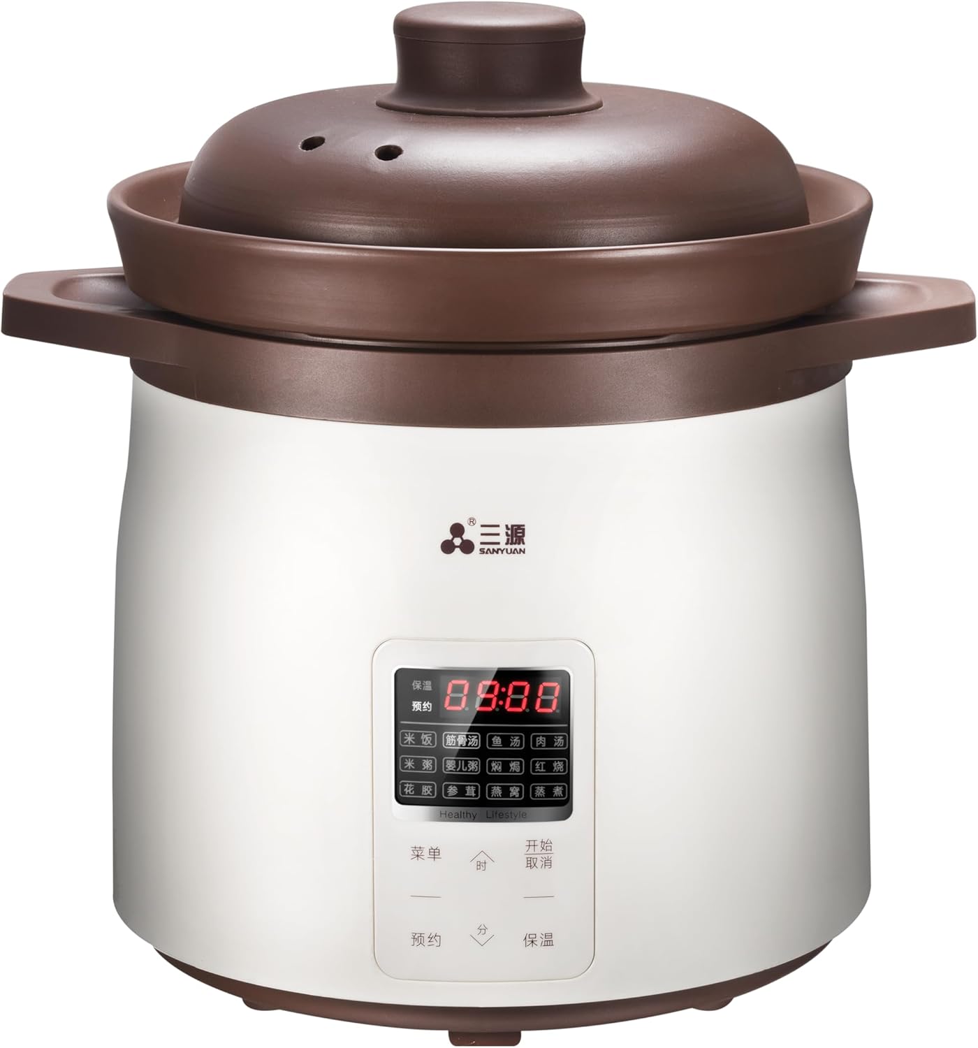 SanYuan 5L Ceramic Rice Cooker and Electric Stew Cooker, 12-in-1 Smart Slow Cooker with Inner Clay Pot, 700W, 24H Timer & Keep Warm, Baby Food Herbal Soup Maker – TGD50-SA21