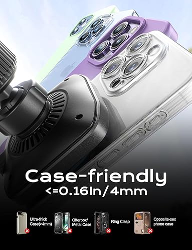 Miniatura 7 de CHGeek Cargador de coche Magsafe de 15 W, cargador de coche inalámbrico, soporte magnético para teléfono para iPhone 16 15 14 13 Magsafe Case,