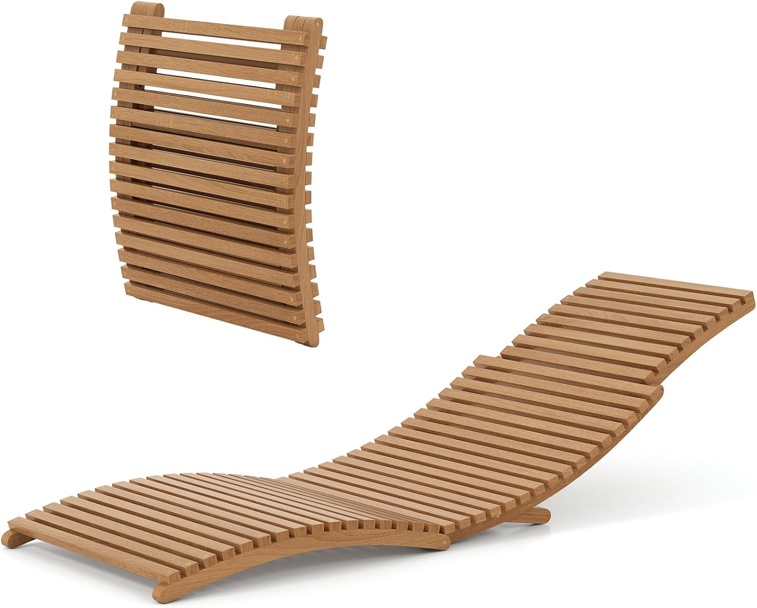 HAPPYGRILL Teak Wood Patio Chaise Lounge, Foldable Sun Lounger with Slatted Seat, Portable Outdoor Lounge Chair for Poolside Lawn Backyard (1)