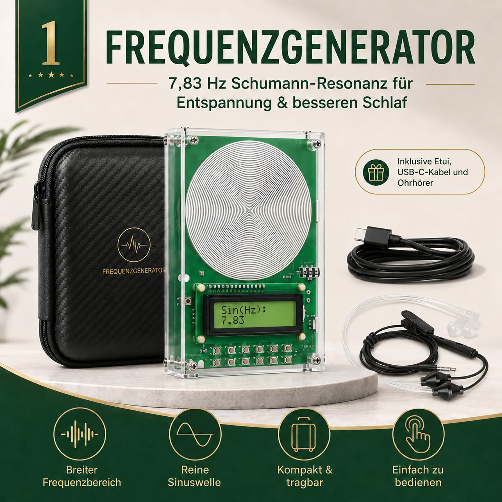Schumann Frequenz Generator 7.83Hz, Einstellbarer Signalgenerator 0.01Hz-200000Hz mit LCD Display & USB-Anschluss, Tragbarer Frequenzzähler Impulsgeber für Zuhause Büro Entspannung Einschlafhilfe