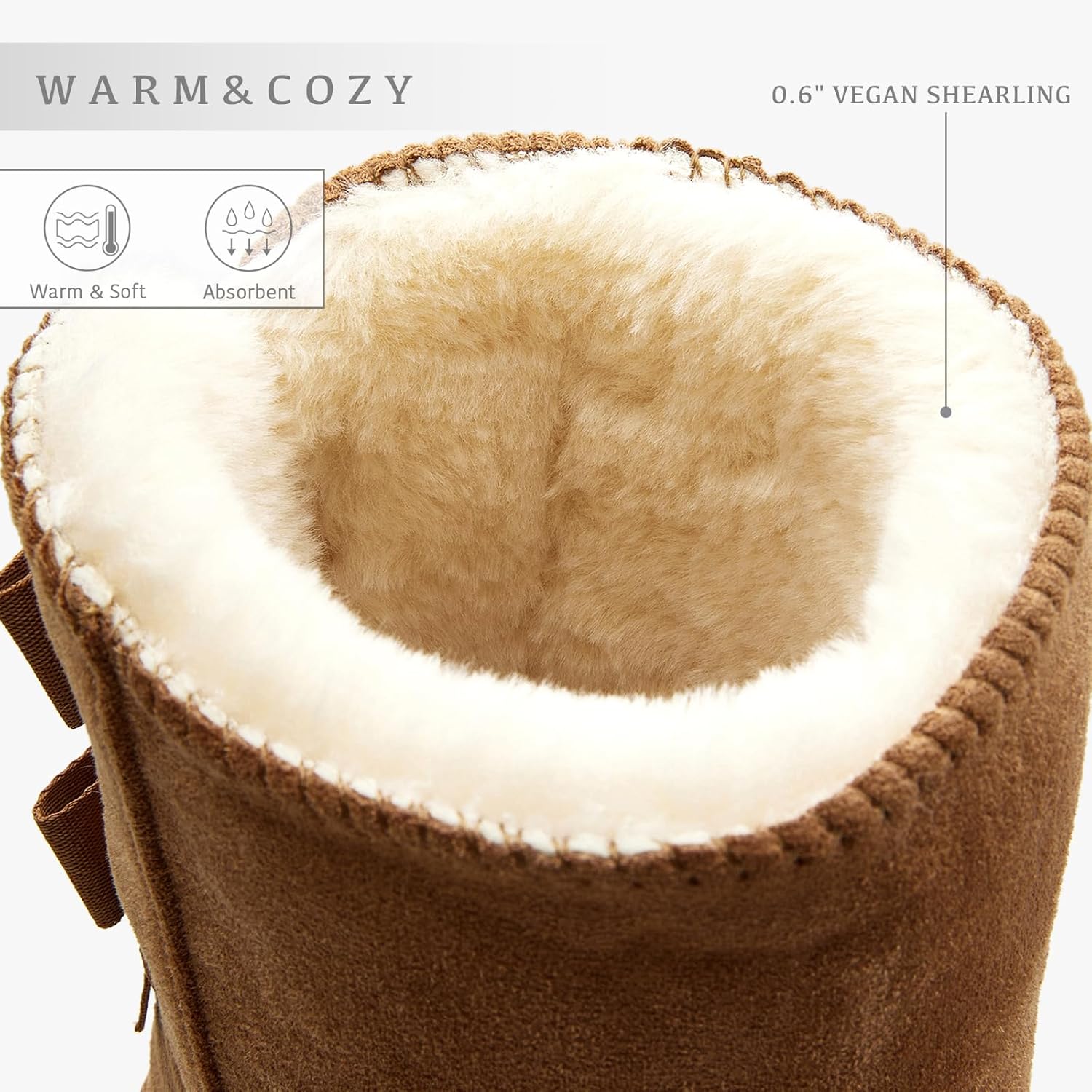 BlackTwig Women's Mid Calf Suede Winter Boots, Slip-On Snow Boots, Cozy Fur Lined, Back Bow Design