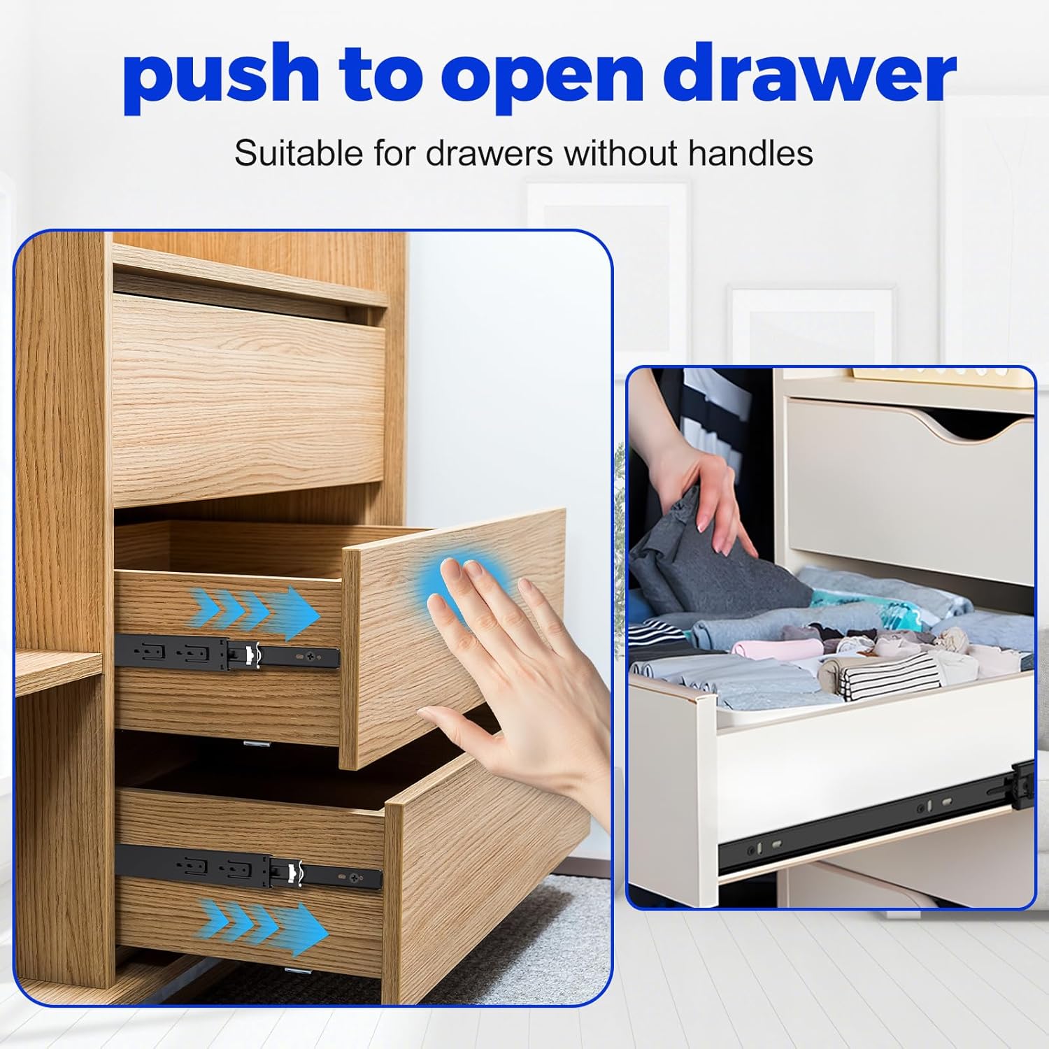 Push to Open Drawer Slides,3-Fold Full Extension Slides,Drawer Slides Open and Close with a Single Push,Have a rebounder, which has a Stronger Rebound