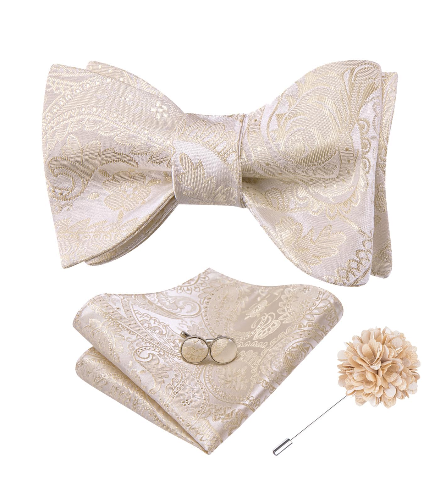 Dubulle Self Tie Bow Ties for Men Silk Paisley Bowtie Lapel Pin Set