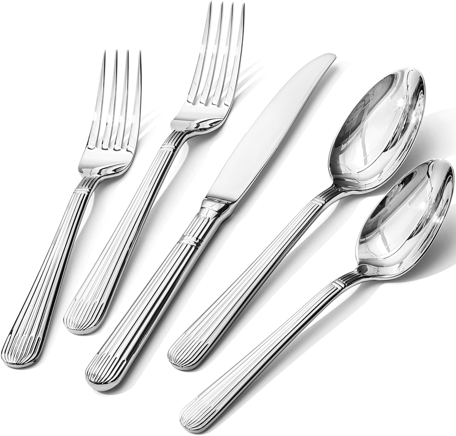 KINGSTONE 10-Piece Silverware Set, 18/10 Stainless Steel Flatware Set - Luxury Elegant Striped Cutlery with Dishwasher Safe, Durable for Family Dining, Catering, Weddings, Anniversaries Gift