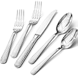 KINGSTONE 20-Piece Silverware Set, 18/10 Stainless Steel Flatware Set - Luxury Elegant Striped Cutlery with Dishwasher Safe, Durable for Family Dining, Catering, Weddings, Anniversaries Gift