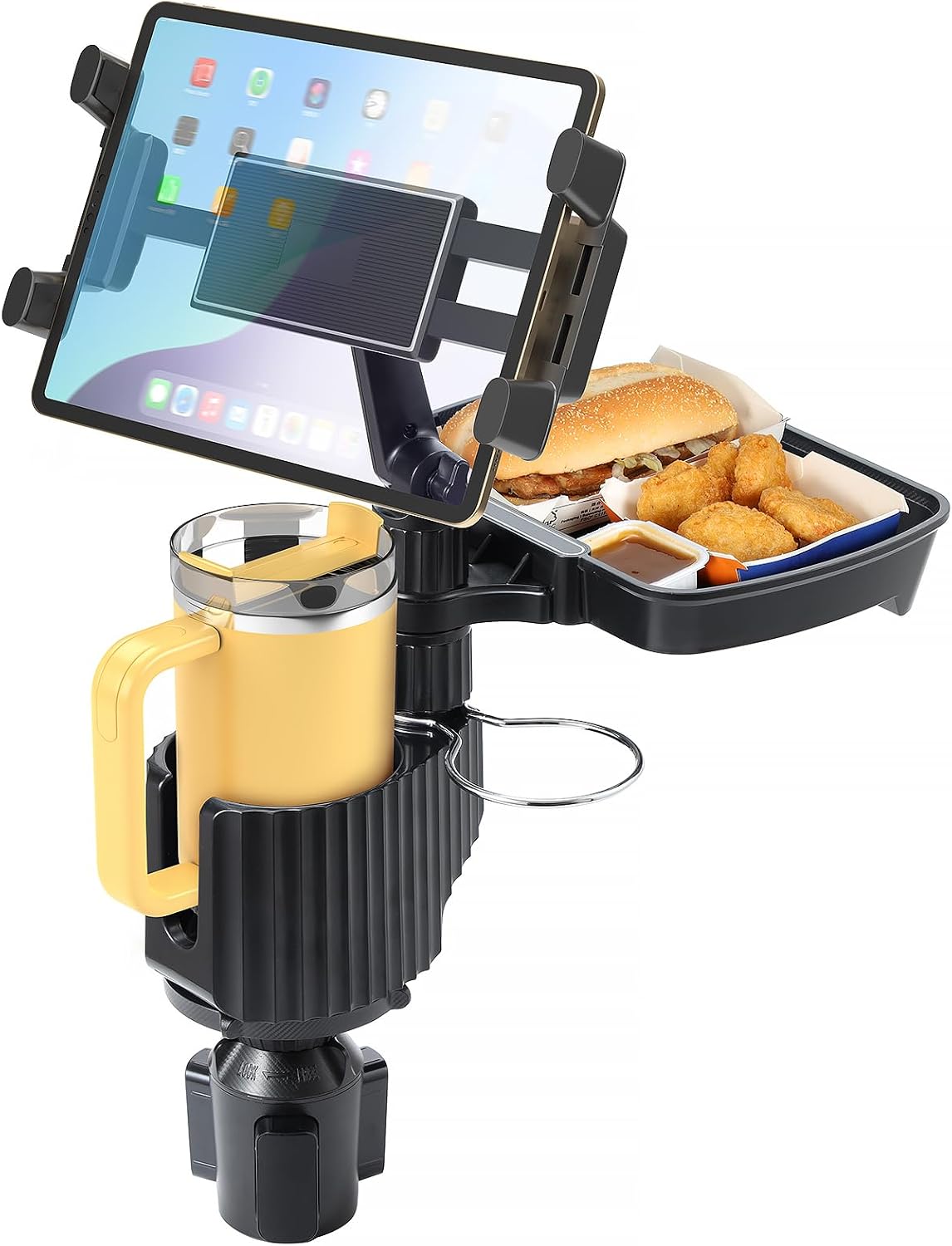 Car Large Cup Holder Expander, 5-in-1 Cupholder Extender with Tablet Holder & Swivel and Detachable Snack Food Tray Table for Eating, Travel Essentials for Road Trips for Driver. Model G