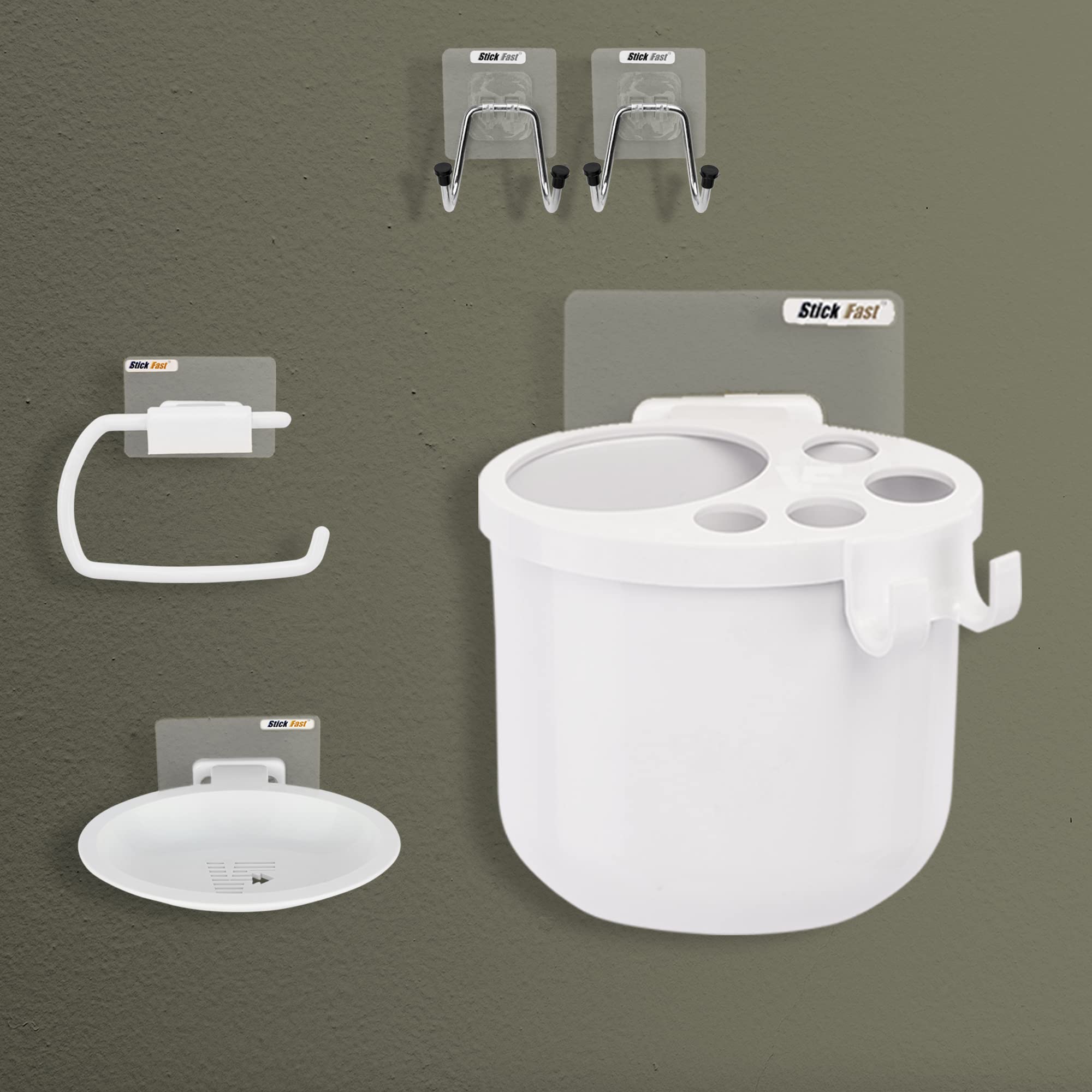 Stick Fast Self-Adhesive Bathroom Combo Set Pack of 4pcs with 3M Sticker for Wall Mount for Home, Washroom, Kitchen (Double Hook, Toothbrush Holder, Soap Holder & Toilet Paper Holder) (B0BR1CKNNQ) Amazon Price History, Amazon Price Tracker