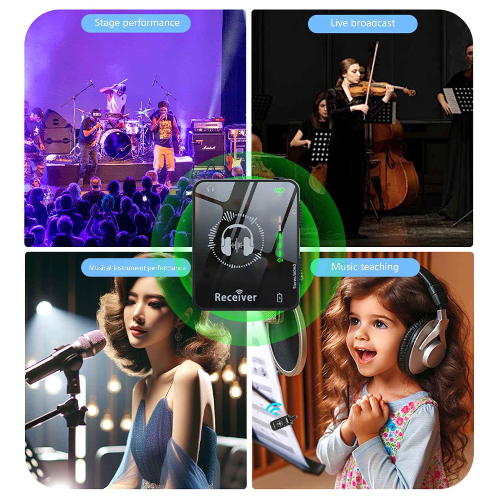 Apparecchiatura portatile di trasmissione del suono Singolo-a-molti bassa latenza perfetta per artisti professionisti e musicisti a molti ricevitori del trasmettitore