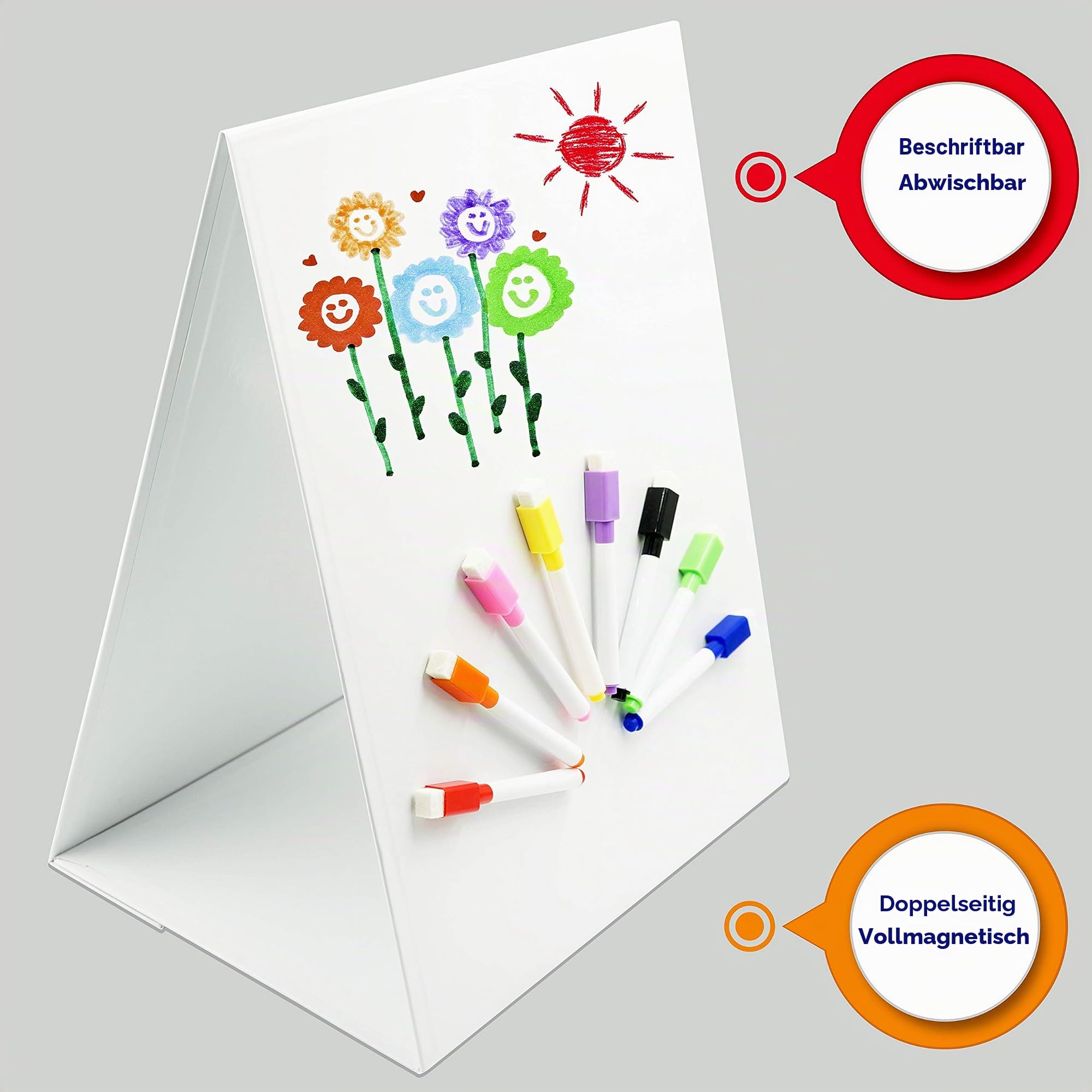 Magnetische Tisch-Desktop-Staffelei/Whiteboard mit 8 trocken abwischbaren Markern als Bonus. Doppelseitig und selbststehend (32 x 41 cm);