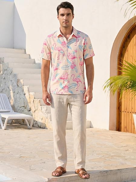 Runcati Herren Hawaiihemd Kurzarm Sommer Freizeithemd Männer Button Down Urlaub Strandhemd Blumen Party Funky Shirt Regular Fit Lässig Hemd - 5