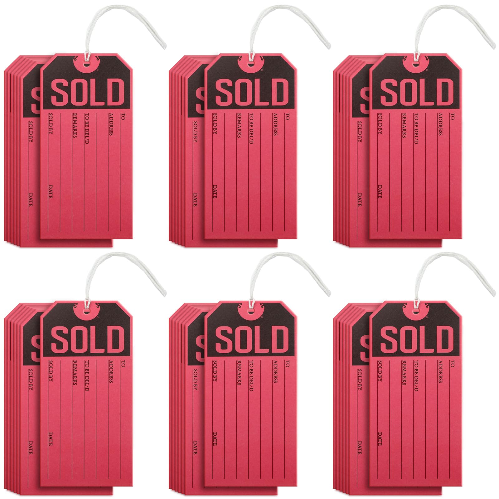 800 Pcs Paper Sold Tags with String 4.72 x 2.36 Inches Label Slit Tags with Hole Price Red Tags for Retail Store, Red and Black