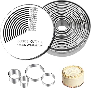 Stainless Steel Ring Cookie Cutter, 12 Pcs Round Pastry Cookie Cutter Set, Portable Circle Biscuit Cutters for Home Cooks Pastry Donut Fondant Baking DIY Cake