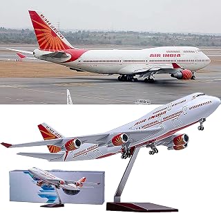 Air India B747-400 1/150 18.5-inch Aircraft Model Civil Aviation Airliner Number with Wheel Lights Airplane Assembled Gift Collection Commemorative Ornaments(Normal)