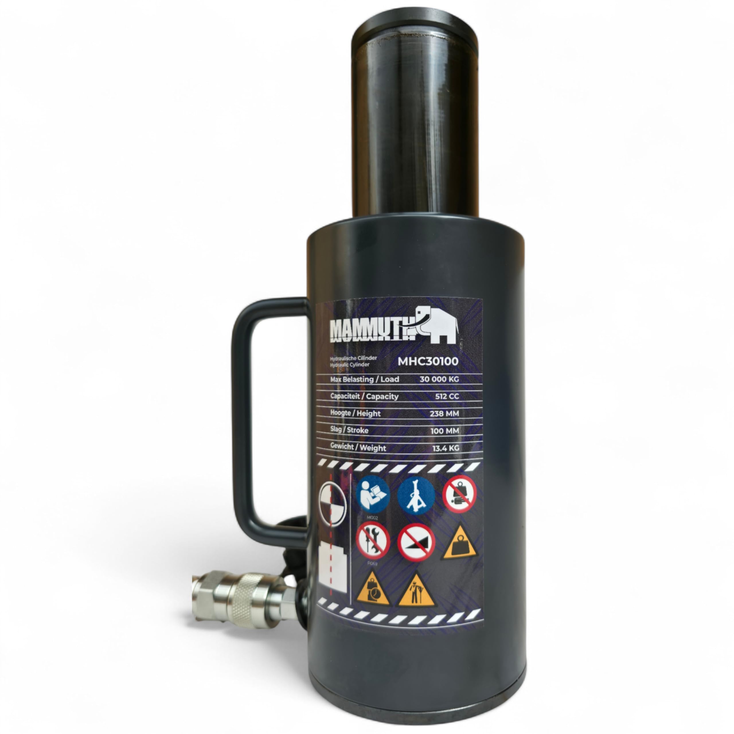 Cilindro hidráulico 30t | carrera de 100 mm pistón hueco 3/8" | pistón cilíndrico de superficie de 51,1 cm² | pistón hidráulico 700 bar