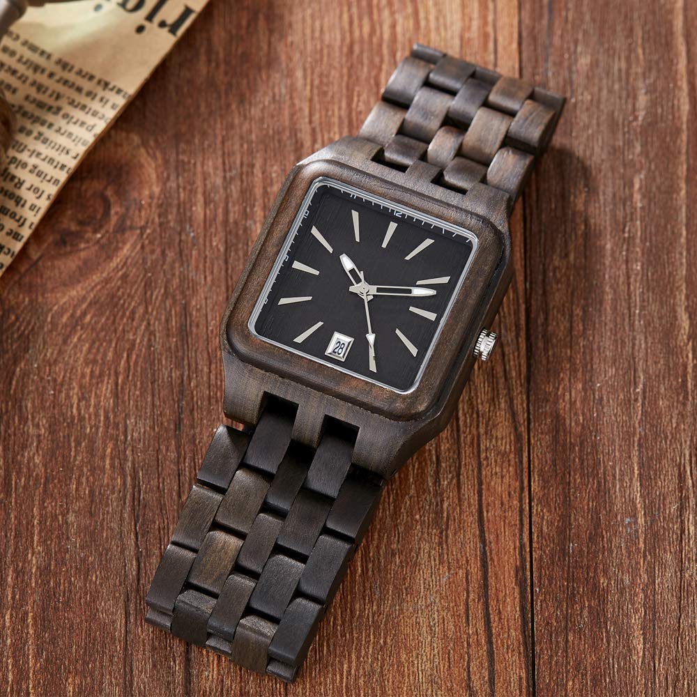 Reloj de madera rectangular de los hombres Movimiento de cuarzo Relojes de madera para hombres relojes para hombre