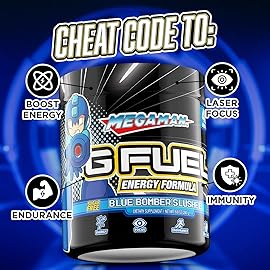 G Fuel Megaman Energy Drink Powder, Pre Workout Caffeine Mix for Gaming, Sugar Free Focus Amino, Vitamin + Antioxidants, 9.9oz (Blue Slushee, 40 Servings)