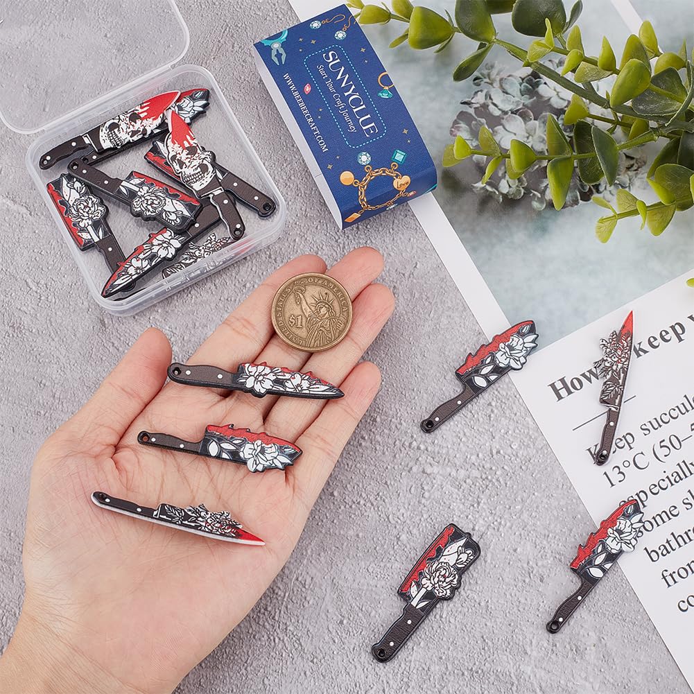 SUNNYCLUE 20 Ciondoli A Forma Di Coltello Insanguinato - Finti Mini Coltelli In Acrilico 3D Per Gioielli Fai Da Te, Orecchini, Collane, Decorazioni Halloween