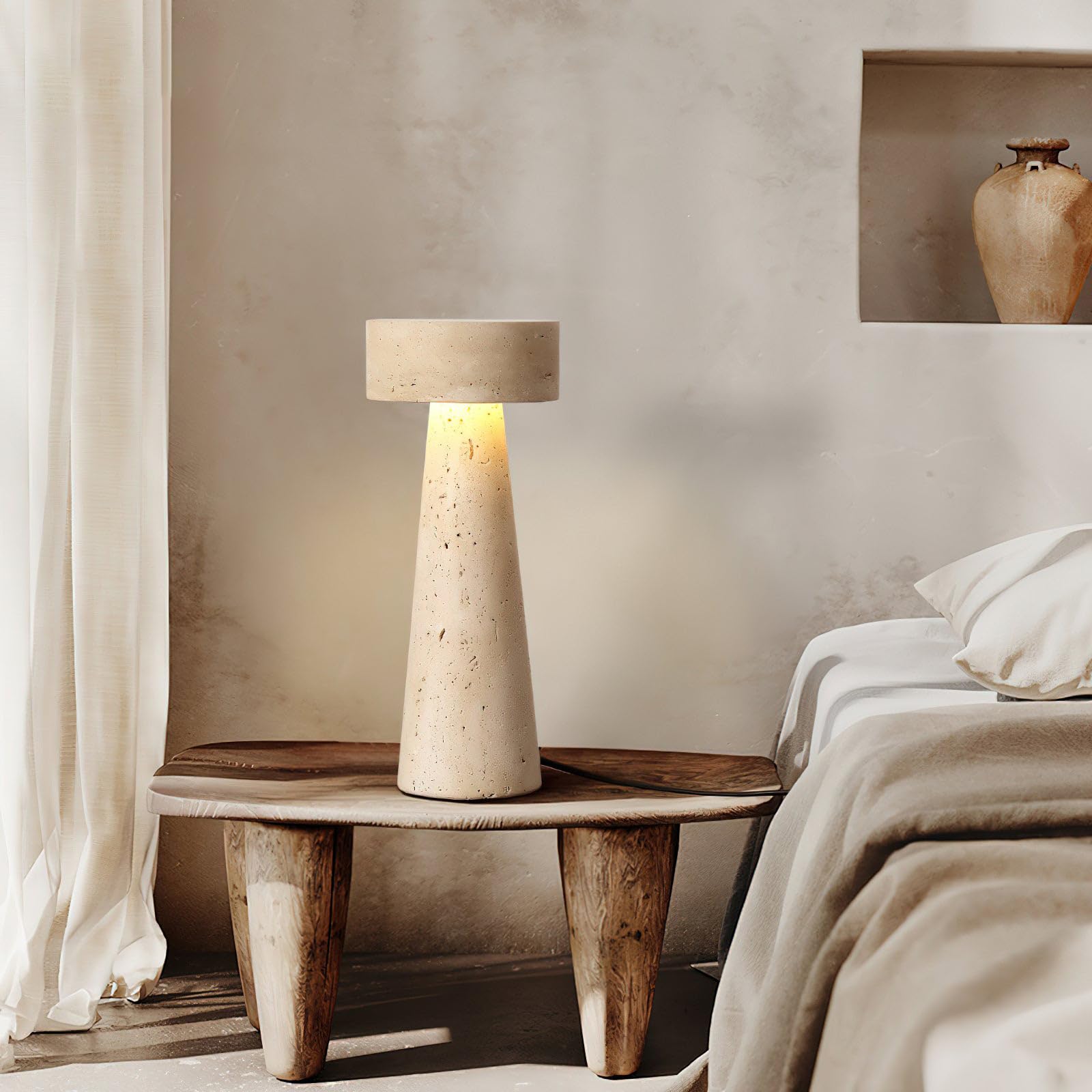 Lampa Stołowa Z Naturalnego Trawertynu, Lampa Biurkowa Z Kamienia W Stylu Minimalistycznym W Duchu Wabi-sabi, ściemnialna Lampka Nocna, Rzeźba Artystyczna Jako Dekoracja Do Sypialni Salonu Przedpokoju