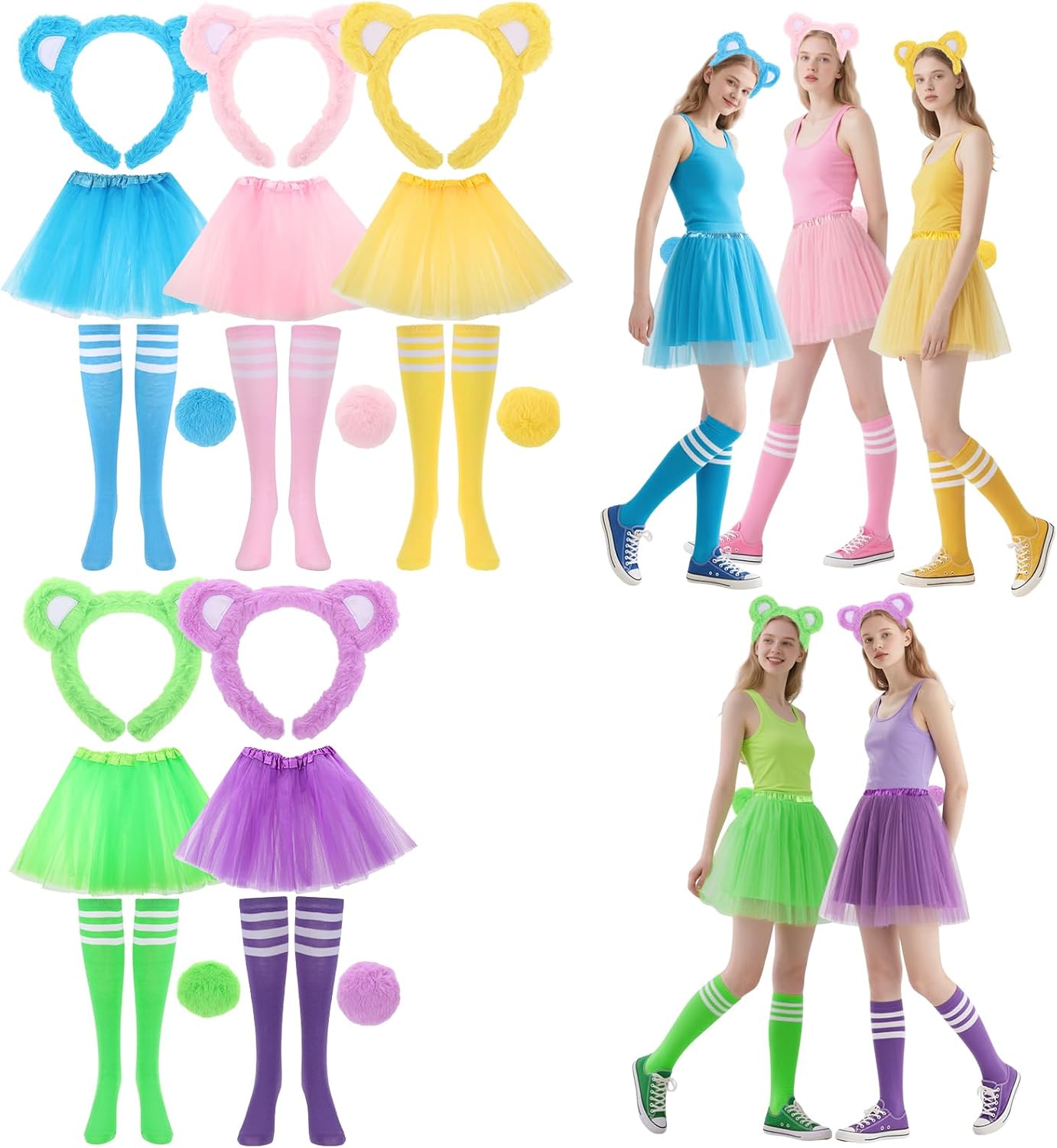 4 PCS Bear Costume include Bear Ears Headband Tail Tutu Skirt and socks for Halloween Cosplay Party