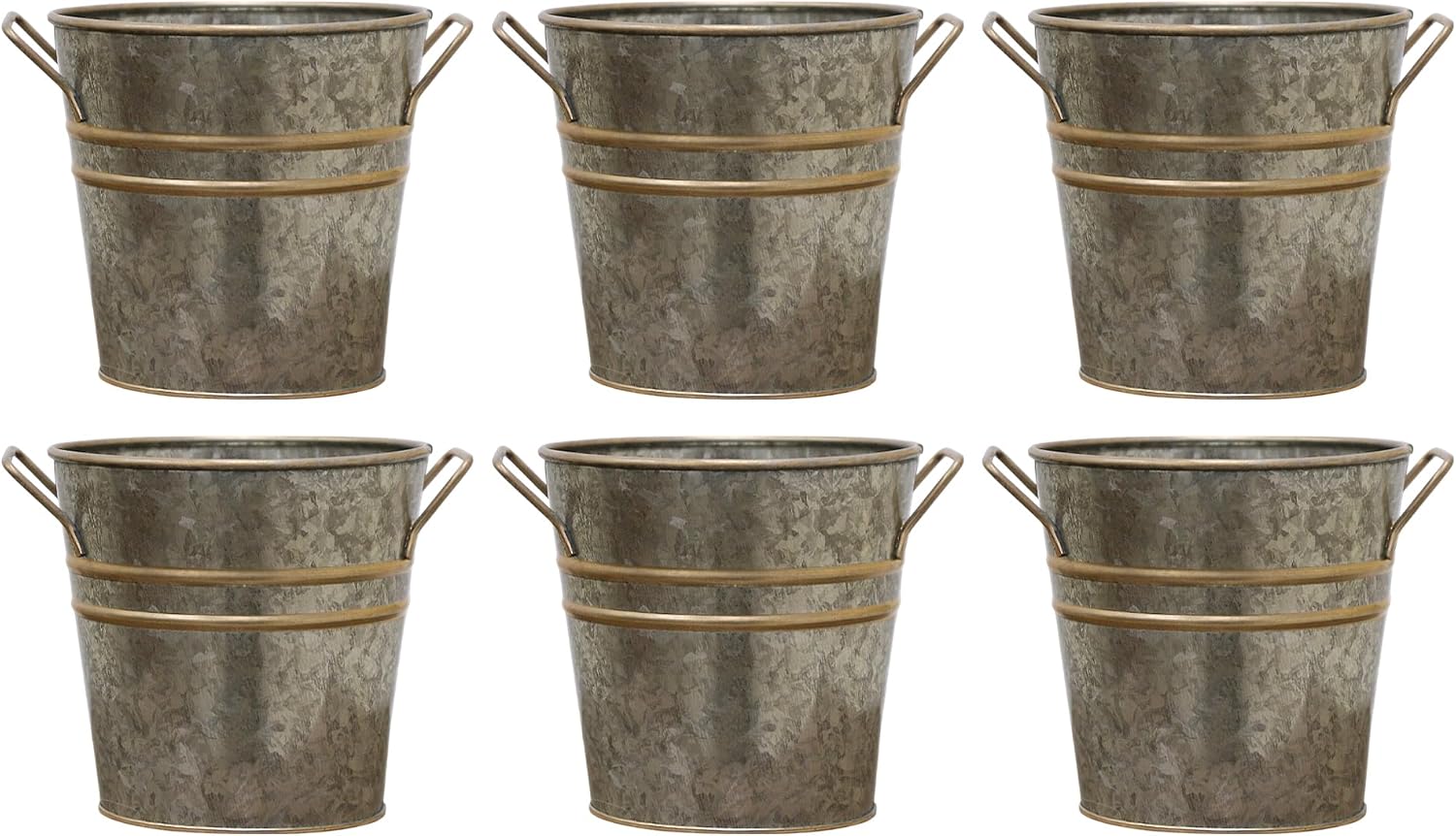 Hosley Set of 6 Metal Vases with Zinc Finish 5" Dia x 5" H Ideal Gift for Wedding Special Occasion Home Office Dried Floral Arrangements