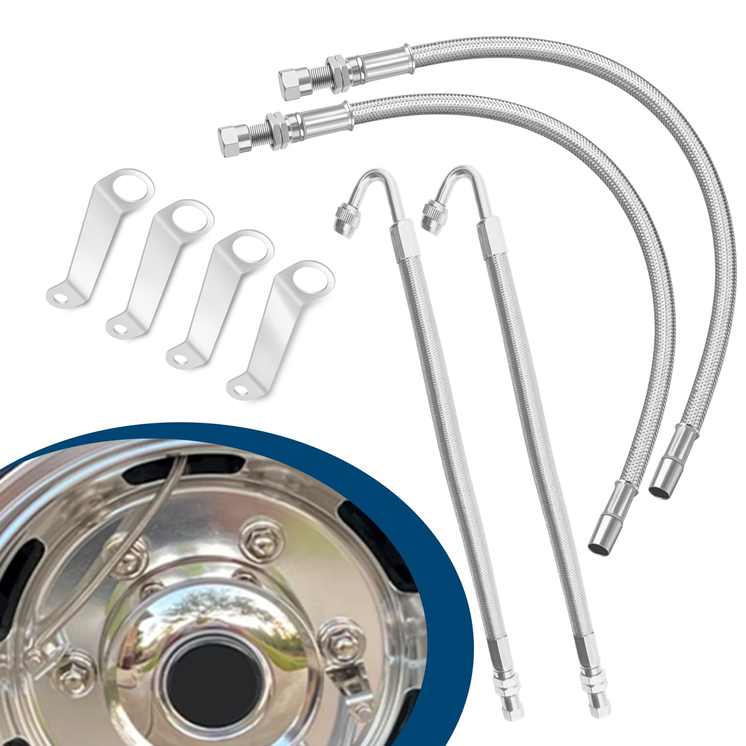 Double Tires Air Inflation Kit, Valve Stem Extension, Valve Stem Extenders, Dual Tire Air Inflation Kit, Tire Valve Extension Tube Kit for Tire Inspection, Easy Connecting to Tire Valves and Equipment