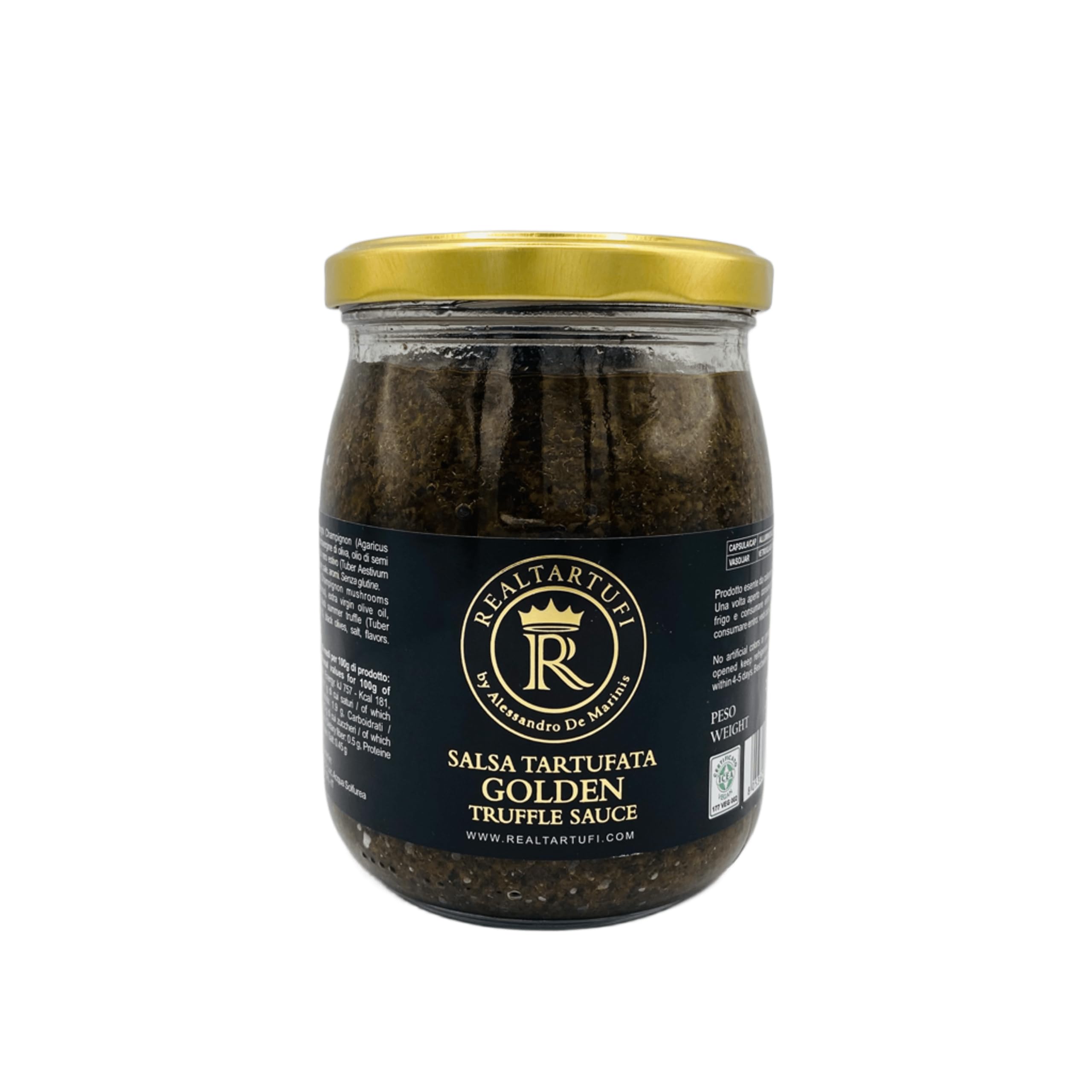 Realtartufi - Tartufata Golden 500g, Condimento Gourmet italiano, Salsa al Tartufo Nero per Pasta, Carne, Pizza, Insalate, Gluten Free, Vegan, Indicato per Ristorazione