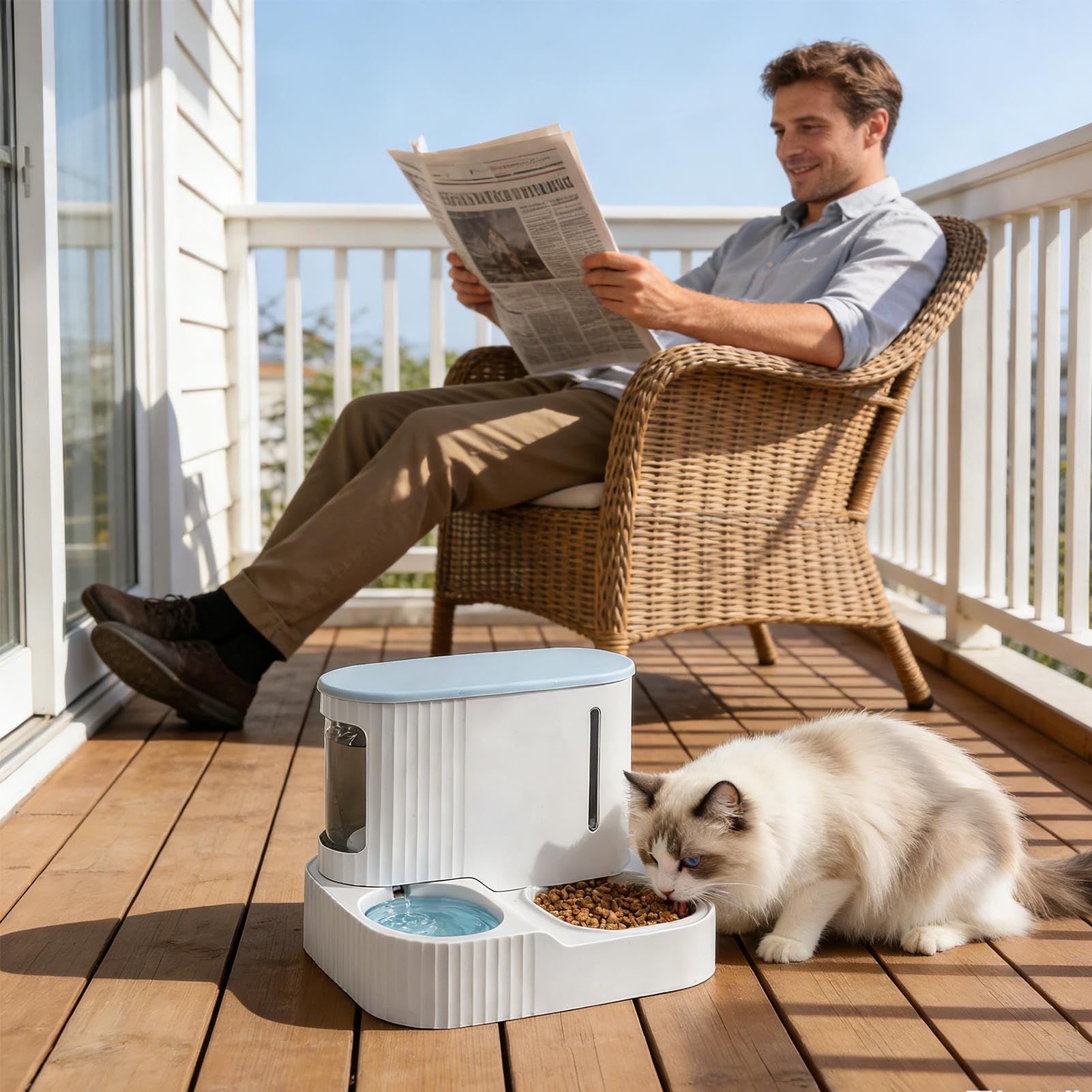 Distributeur de Nourriture et d'eau Automatique pour Chat,Fontaine À Eau Animaux 2 en 1 - Doseur Détachable De Croquettes pour Chat De 3L - pour Chaton