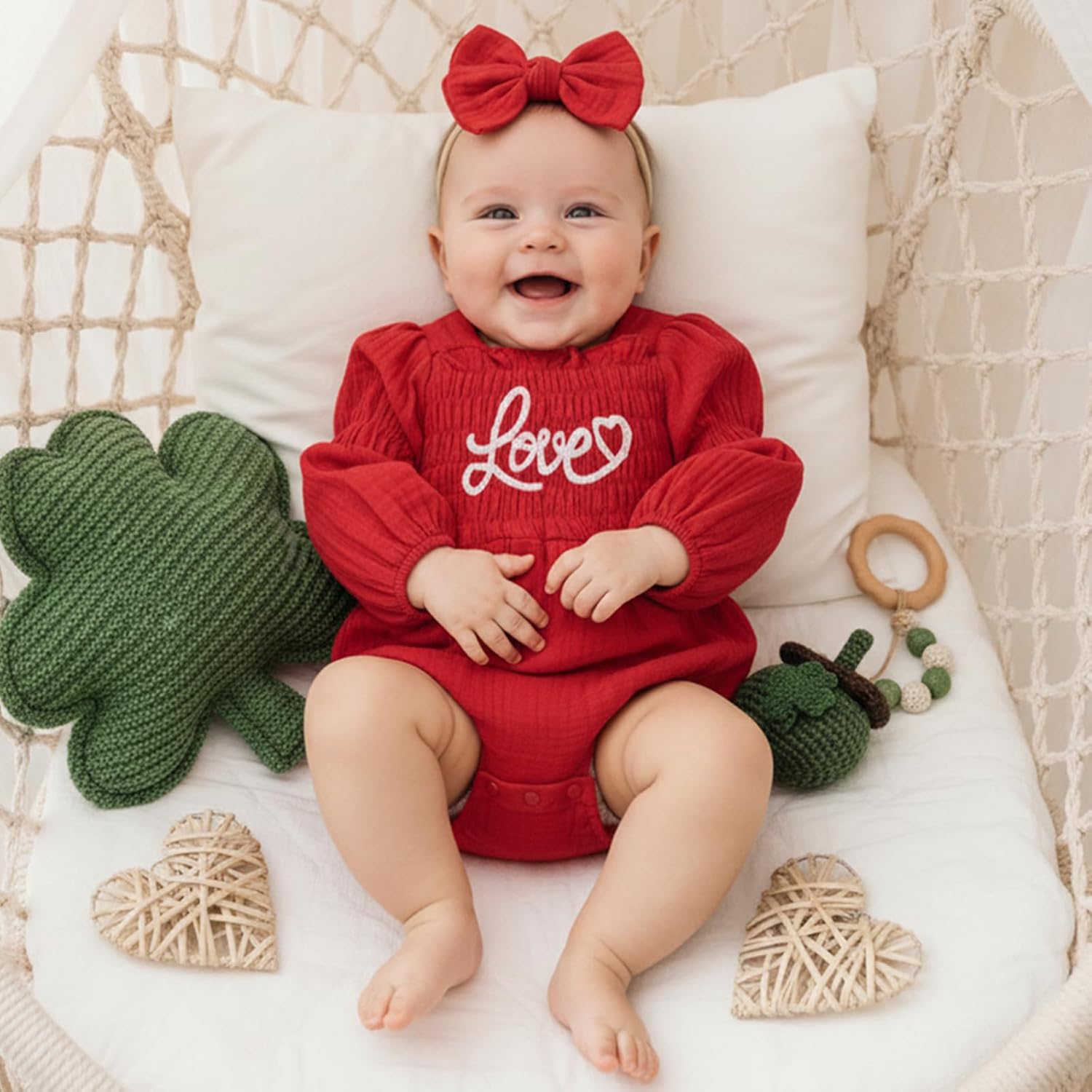 Smocked Baby Girl Clothes Newborn Girl Bubble Romper Long Sleeve Jumpsuit And Headband Outfit Cute Infant Clothing - Image 3