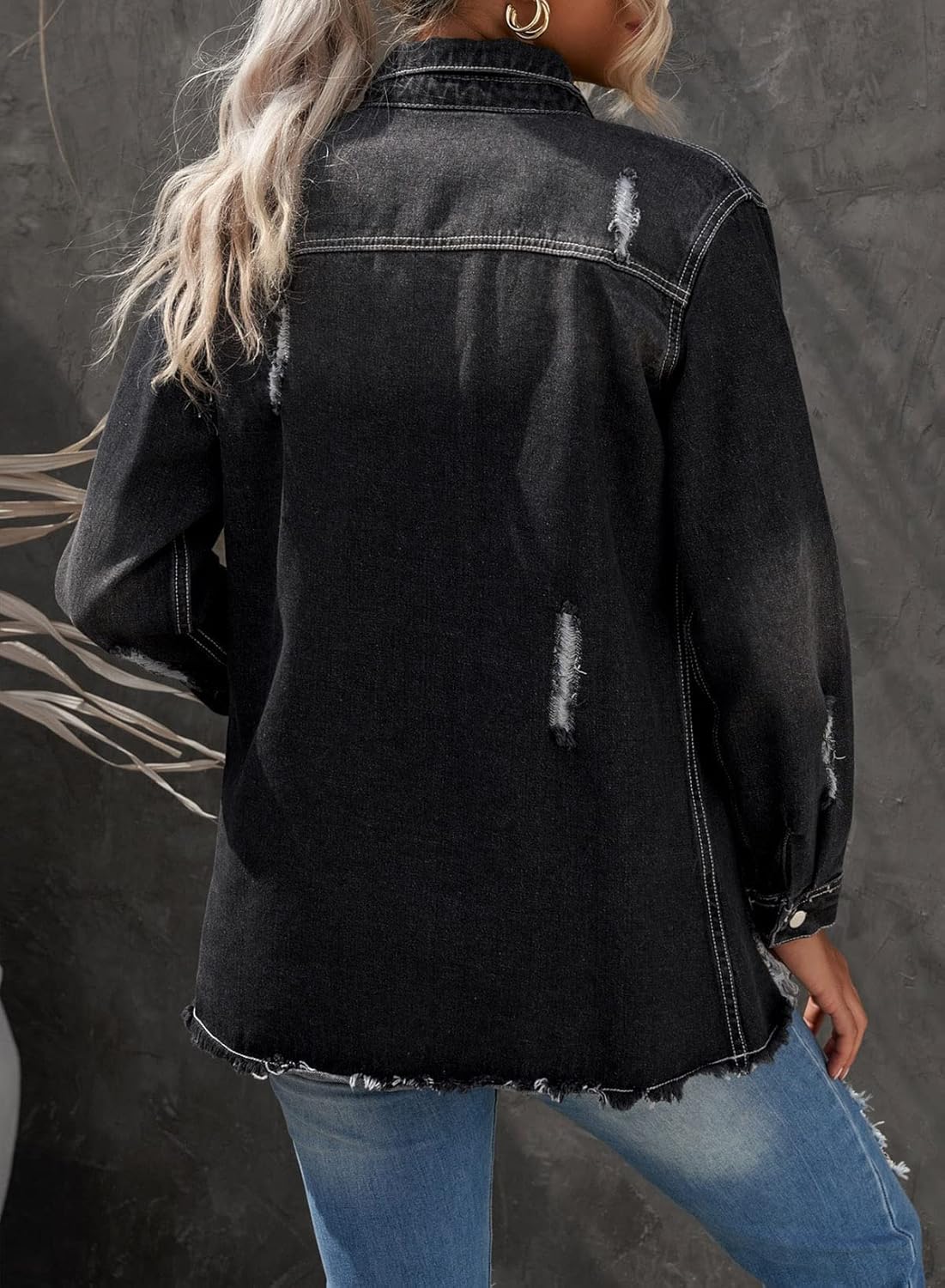 Dokotoo Women’s Oversized Denim Jacket Casual Long Sleeve Denim Shirts Distresse Jean Jacket Fall Outfits 2025