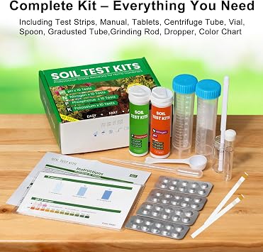 Soil Test Kit 4-in-1 for Lawns & Gardens 40 Tests (pH, Nitrogen, Phosphorus, Potassium) Easy Soil Testing Kit for Vegetable Garden, Lawn & Plants