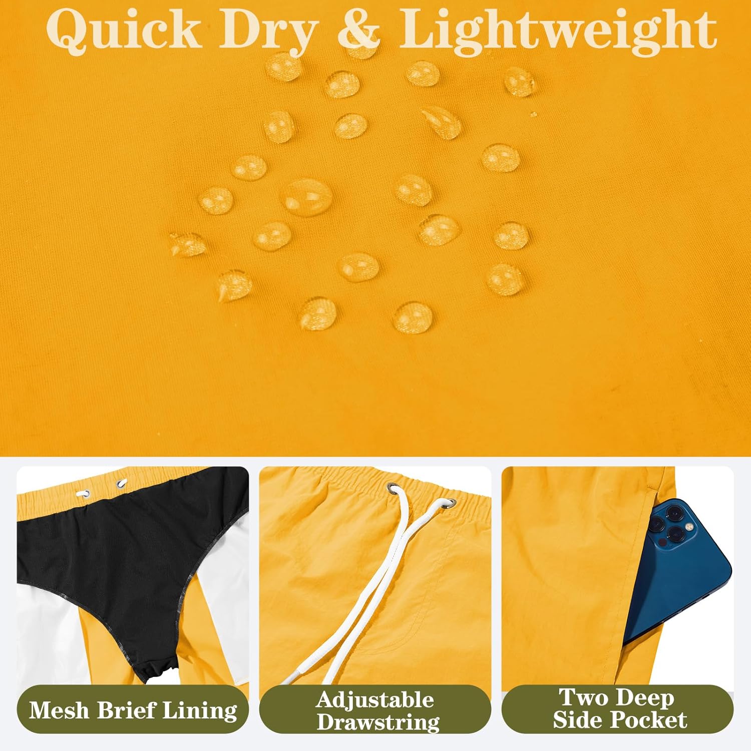 Men's Swim Trunks 5 inch Inseam Quick Dry Board Shorts Bathing Suit Swimwear Swim Shorts with Mesh Lining - Image 5