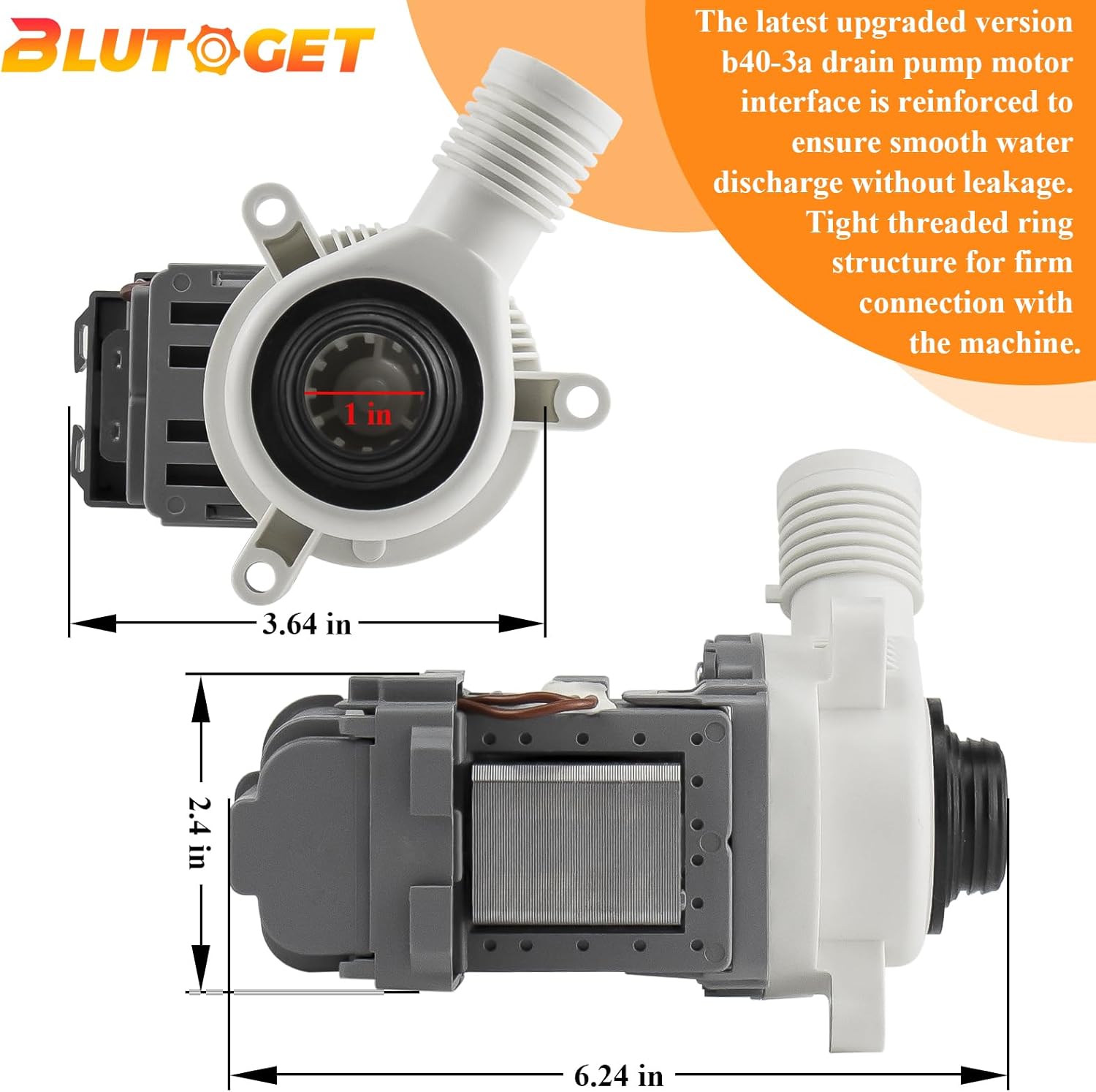 2026 UPGRADE W10276397 Washer Drain Pump by Blutoget -FIT for Whirlpool kenmore May.tag Washer- B40-3A drain pump Replacement for LP397 1874334 AP6018417 PS11751719 EAP11751719-10 Years WARRANTY