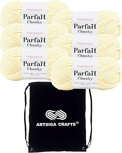 Miniatura 1 de Premier Yarns Parfait Chunky Yellow 1150-02 (6 madejas) Same Dyelot Weight S Bulky #6 - Hilo de tejer suave, 100% poliéster, paquete con 1 bolsa de