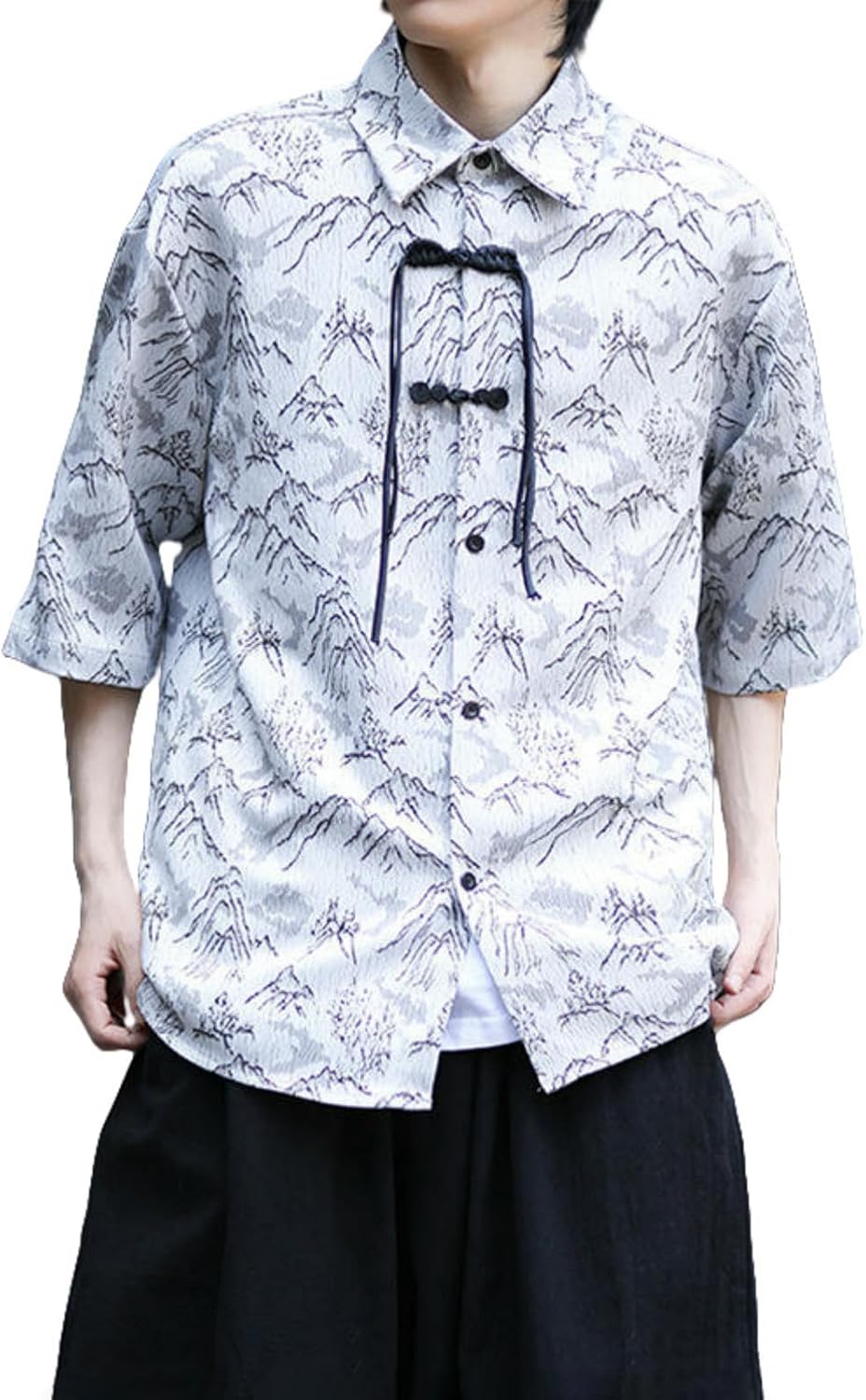 Men's Summer Hanfu Wrinkle-Resistant Ice Silk Short Sleeve Shirt