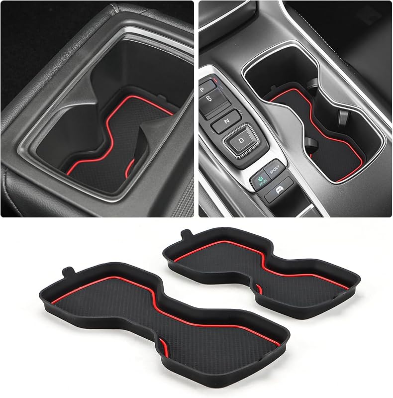 Kit de Tapetes para Porta-Copos em Silicone Vermelho auovo Compatível com Honda Accord 2018 a 2022, TP-3D16, 2 peças