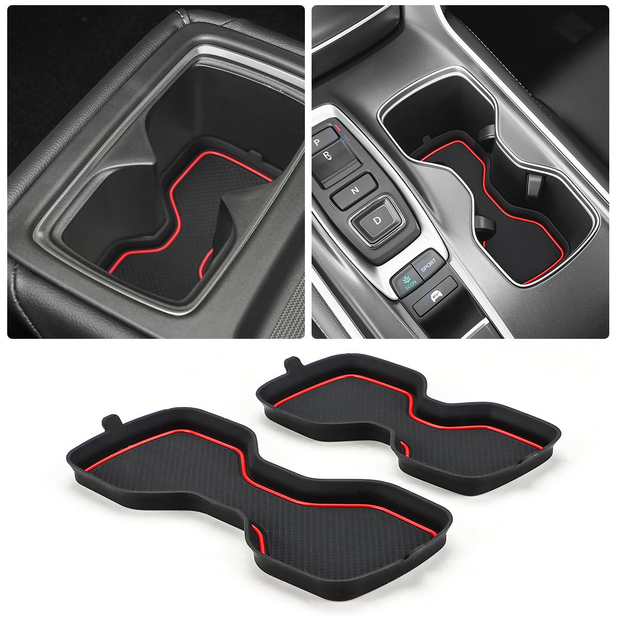 Auovo Cup Holder Inserts Coaster Compatible with Honda Accord 2018 2019 2020 2021 2022 Silicone Cup Mat Pad Car Interior Decoration (2-pcs kit, Red)