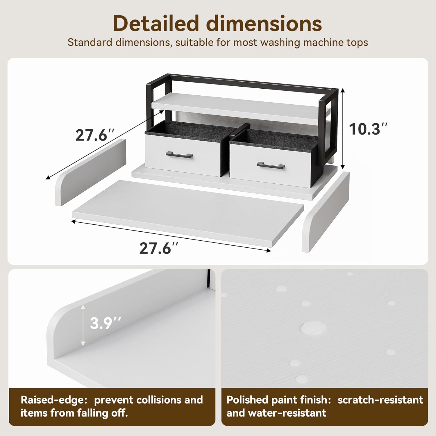 IDEALHOUSE 2-Tier Washer and Dryer Countertop with Shelf or Drawers, Laundry Countertop Cover with Non-Slip Pad, 54"X27.5" Laundry Topper for Folding Clothes Over Washer and Dryer-White