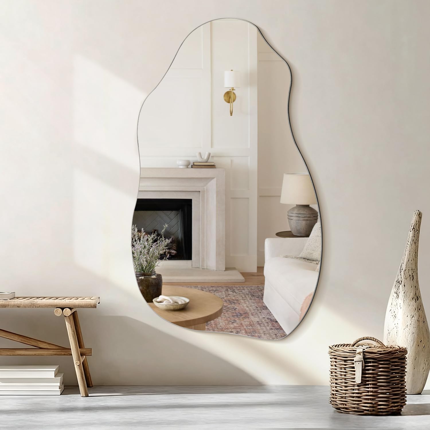 Lzuso Irregular Mirror Bathroom Asymmetrical Wall Mirrors Vanity Hanging for Bedroom Entryway Living Room Decorative Wall Mounted Make up Dressing 80L x 45W cm
