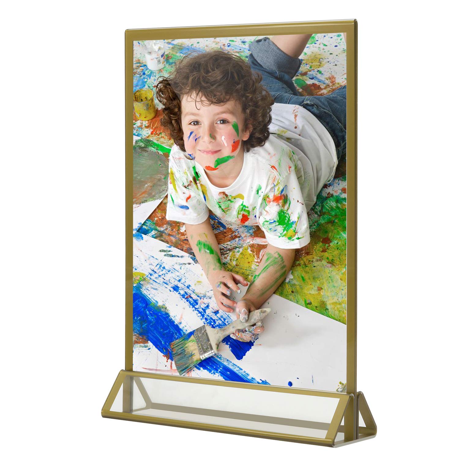 TOP оƒƒERS Cliselda Gold Picture Frames Double Sided - 6 Pack - 5x7 Acrylic Gold Table Number Holders, Clear Acrylic Table Stands Holder - Gold Frames for Wedding Table Numbers, Menu Holder, Photo Frame