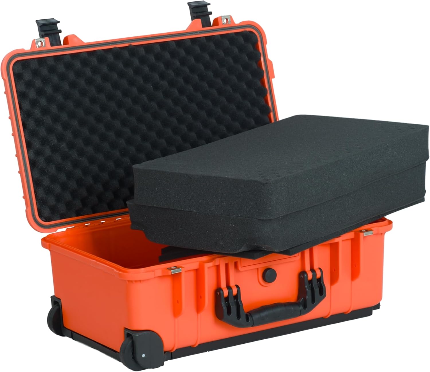 MEIJIA All Weather Rolling Waterproof Protective Case, Hard Camera Case,Dry Case with Retractable Pull Handle and Wheels,Foam Inserted,22 x13.81x9inches (Orange) - Image 3