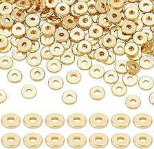 PH PandaHall 200pcs Perles D'Espacement Heishi Plates 6 mm Perles Plaquées Or 18 carats Perles en Vrac en Laiton Perles Rondes Plates en Métal pour Perles D'Argile Heishi, Collier, Bracelet, Bijoux