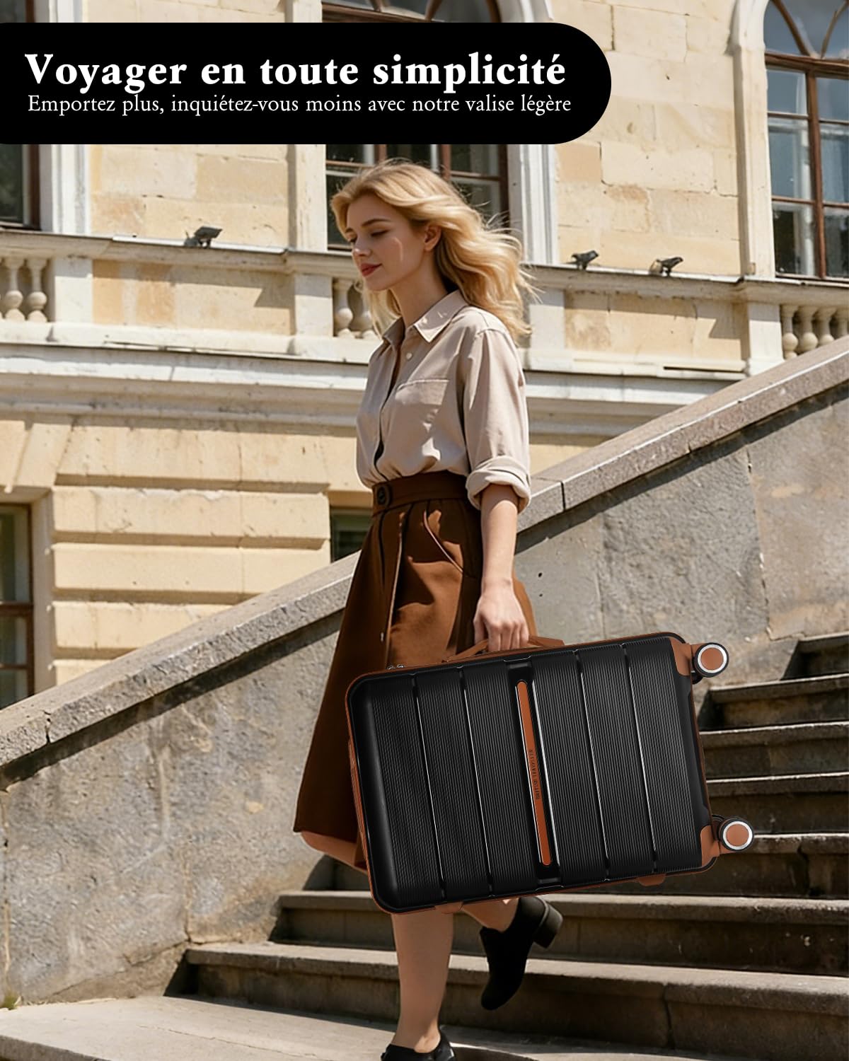 British Traveller Valise Grande Taille Valise de Voyage 101 Liters, Rigide Trolley en Polypropylène à 4 roulettes et Serrure TSA, 76x49.2x31 cm (Noir)