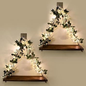 Forest Angle Shelf for Wall,Floating Shelves,Floating Shelves for Wall No Drilling,Adhesive Shelves,Command Strip Shelf,Room Decor Aesthetic,Plant Shelf Wall,Whimsical Decor,2-Piece SetWhite Flower