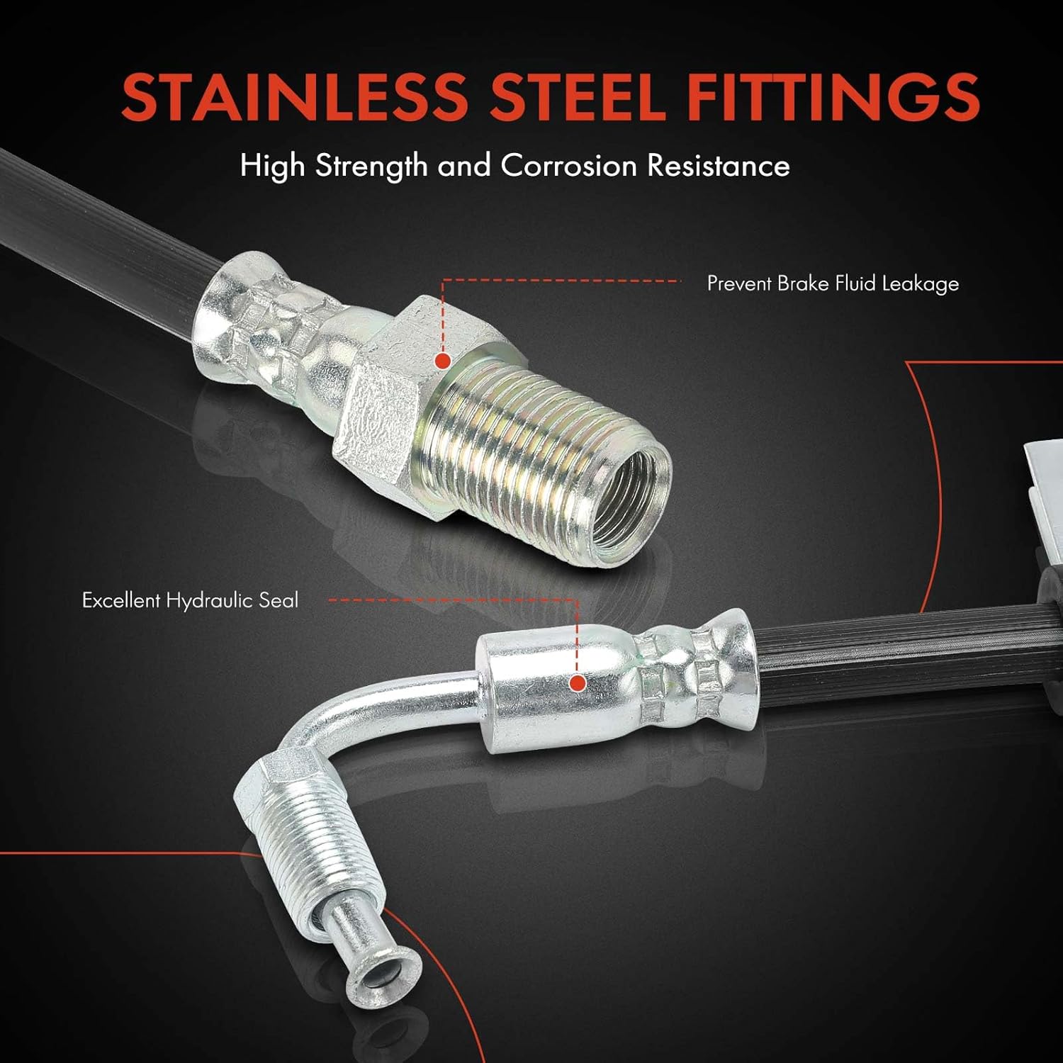 A-Premium Front Driver & Passenger Side Brake Hydraulic Hose Compatible with Select IC Corporation, International Models - 3300 Chassis, CE Commercial, FE Integrated, 4100, 4200, 4300, 4400, Pack of 2