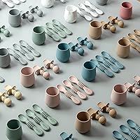 Vista 6 de SAMiGO Utensilios de silicona para bebés – Cucharas de autoalimentación y pequeña taza de entrenamiento – Suministros de destete LED para bebés