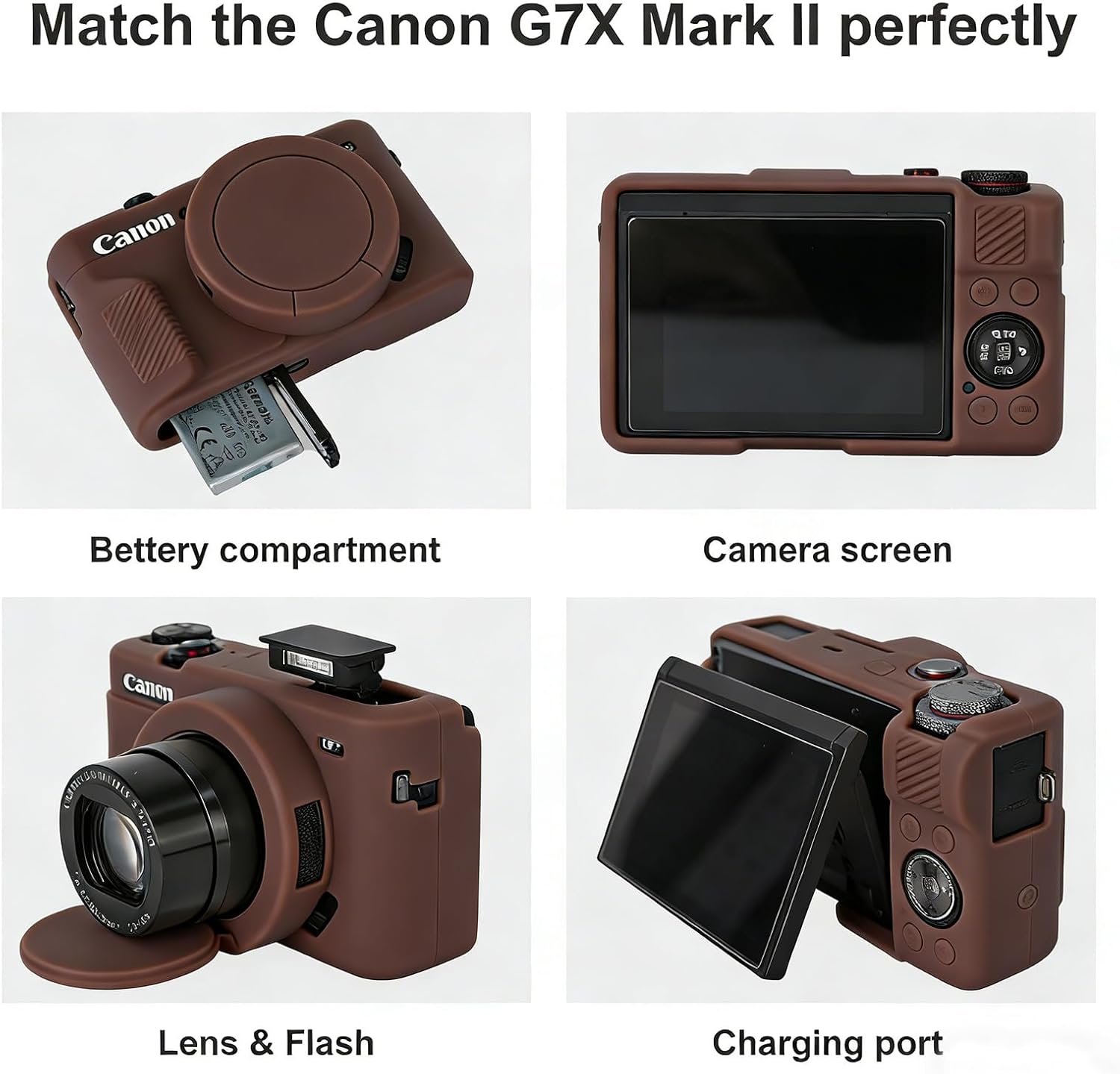 G7X Mark II Case, Soft Silicone Camera Case for G7X Mark II, Removable Lens Cover Camera Sleeve Protective Case with Wrist Strap (Brown) - Image 5