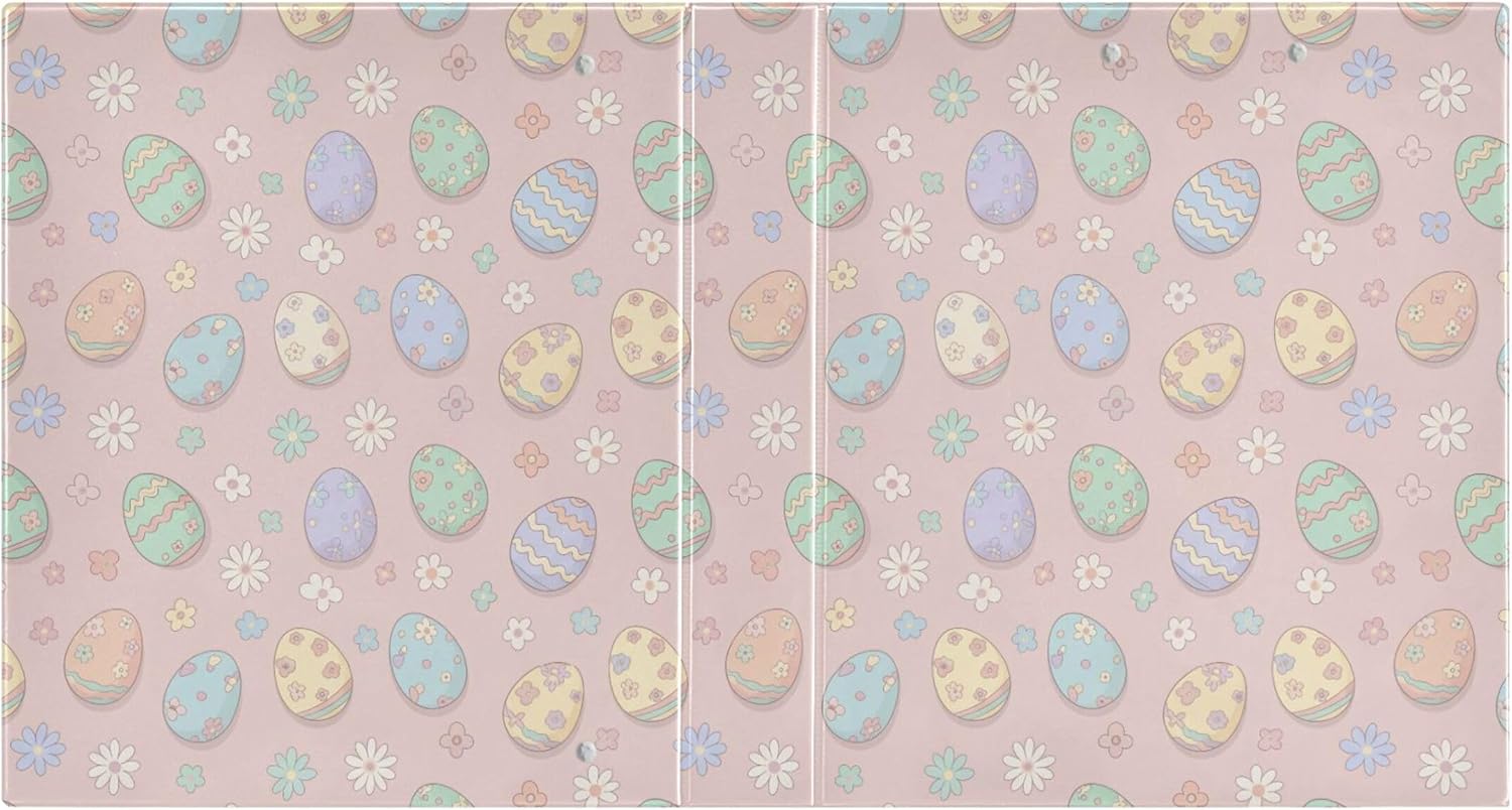 Easter Eggs and Daisies 3 Ring Binders, 1.5” Round Ring Binders with Clipboard - Letter Size, 3 Interior PVC Clear Pockets & Anti-Slip Clip for Office School Supplies, 2PCS
